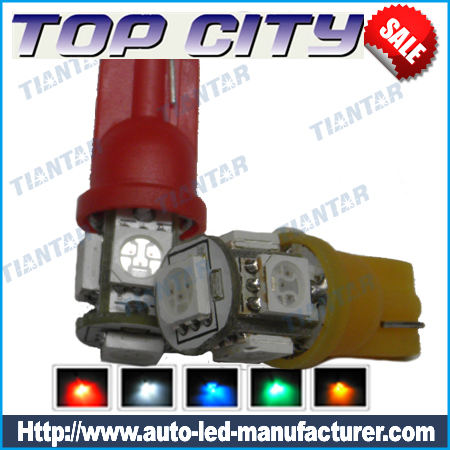 Topcity Non-Polarity Shine 5-SMD 5050 T10 W5W Wedge Light LED Bulbs 158 168 175 194 2825 2827 - T10, 168, 194 LED